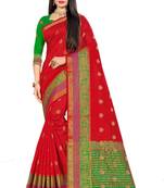 Red Woven Cotton Silk Saree With Blouse