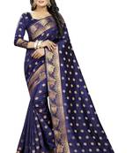 Navy blue embroidered banarasi saree with blouse