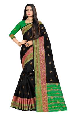 Black Woven Cotton Silk Saree With Blouse 1