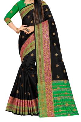 Black Woven Cotton Silk Saree With Blouse 2