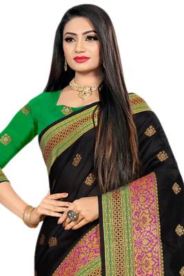 Black Woven Cotton Silk Saree With Blouse 3