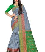 Grey Woven Cotton Silk Saree With Blouse