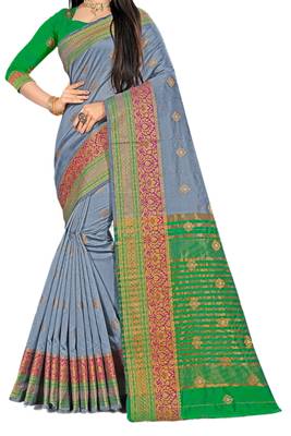 Grey Woven Cotton Silk Saree With Blouse 2