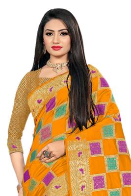 Yellow Woven Cotton Silk Saree With Blouse 3