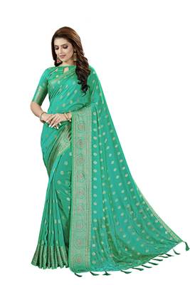 Green Embroidered Silk Saree With Blouse 1