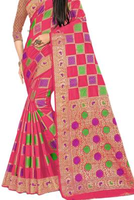 Pink Woven Cotton Silk Saree With Blouse 2