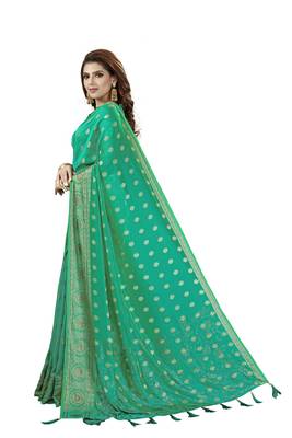 Green Embroidered Silk Saree With Blouse 2