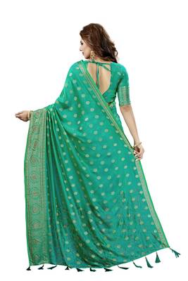 Green Embroidered Silk Saree With Blouse 3