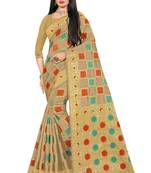 Beige Woven Cotton Silk Saree With Blouse