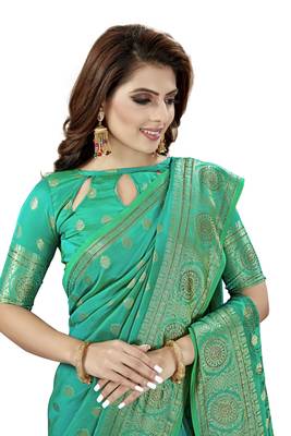 Green Embroidered Silk Saree With Blouse 4