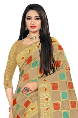 Beige Woven Cotton Silk Saree With Blouse 3
