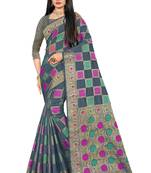 Grey Woven Cotton Silk Saree With Blouse