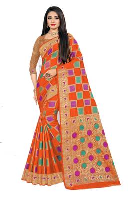 Rust Woven Cotton Silk Saree With Blouse 1