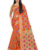 Rust Woven Cotton Silk Saree With Blouse