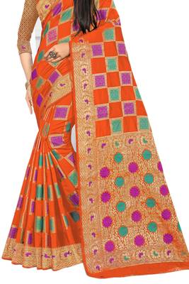 Rust Woven Cotton Silk Saree With Blouse 2