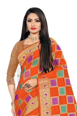 Rust Woven Cotton Silk Saree With Blouse 3