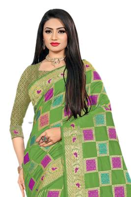Green Woven Cotton Silk Saree With Blouse 3