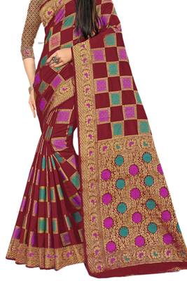 Maroon Woven Cotton Silk Saree With Blouse 2