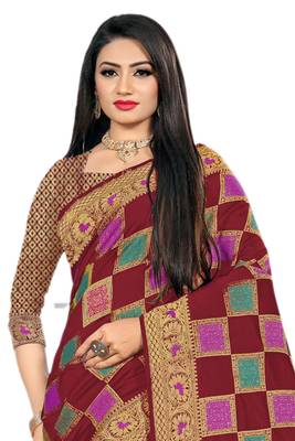 Maroon Woven Cotton Silk Saree With Blouse 3