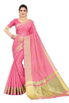 Pink Woven Silk Saree With Blouse 1