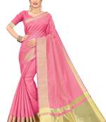 Pink Woven Silk Saree With Blouse