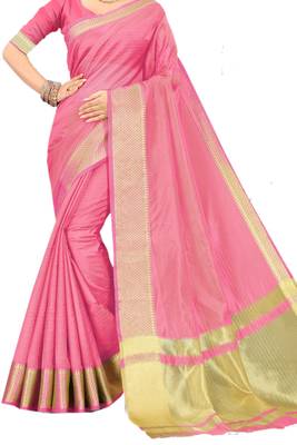Pink Woven Silk Saree With Blouse 2