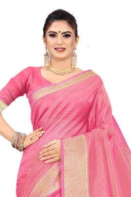 Pink Woven Silk Saree With Blouse 3