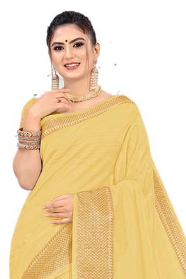 Beige Woven Silk Saree With Blouse 3