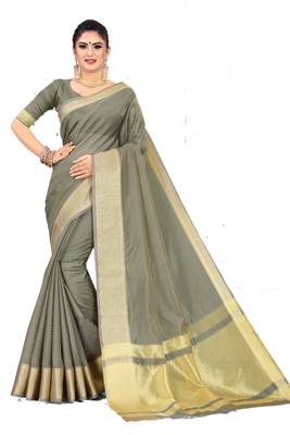 Grey Woven Silk Saree With Blouse 1