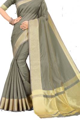 Grey Woven Silk Saree With Blouse 2
