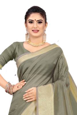 Grey Woven Silk Saree With Blouse 3