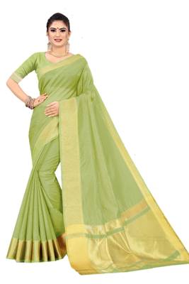 Green Woven Silk Saree With Blouse 1