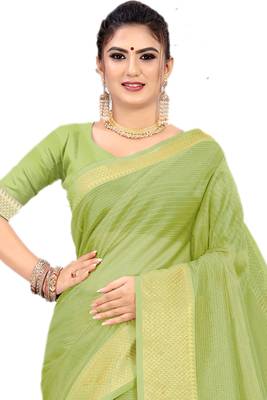 Green Woven Silk Saree With Blouse 3