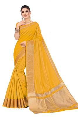 Yellow Woven Silk Saree With Blouse 1