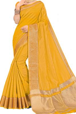 Yellow Woven Silk Saree With Blouse 2