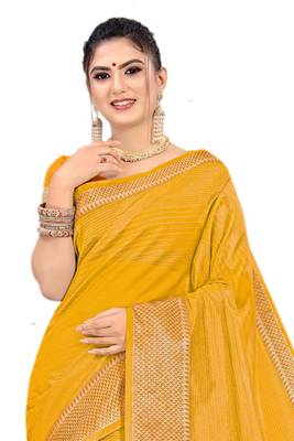 Yellow Woven Silk Saree With Blouse 3