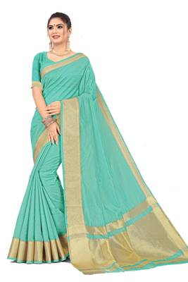 Sky Blue Woven Silk Saree With Blouse 1