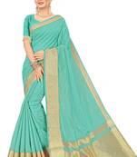 Sky Blue Woven Silk Saree With Blouse