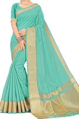 Sky Blue Woven Silk Saree With Blouse 2