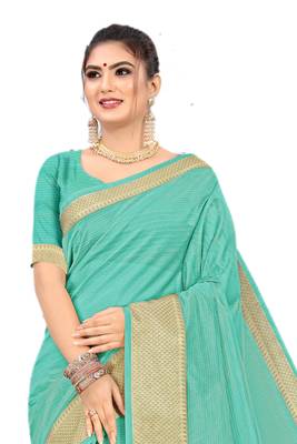 Sky Blue Woven Silk Saree With Blouse 3