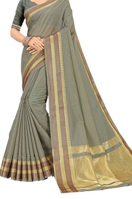 Grey Woven Silk Saree With Blouse 2