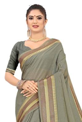 Grey Woven Silk Saree With Blouse 3