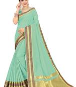 Sea Green Woven Silk Saree With Blouse