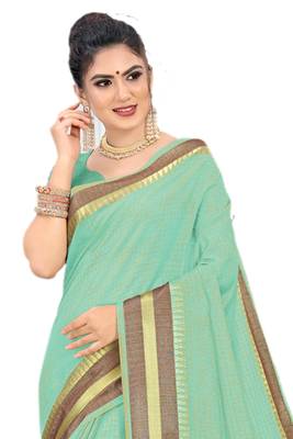 Sea Green Woven Silk Saree With Blouse 3