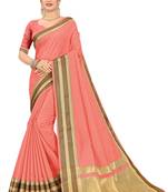 Pink Woven Silk Saree With Blouse