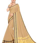 Beige Woven Silk Saree With Blouse