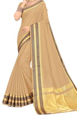 Beige Woven Silk Saree With Blouse 2