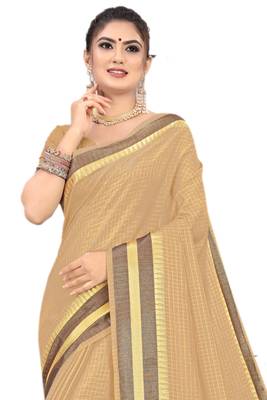 Beige Woven Silk Saree With Blouse 3