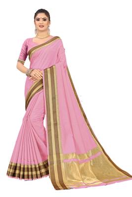 Pink Woven Silk Saree With Blouse 1