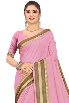 Pink Woven Silk Saree With Blouse 3